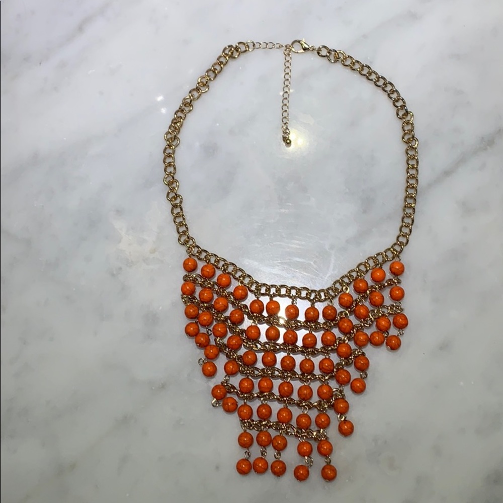 Orange and gold bib necklace